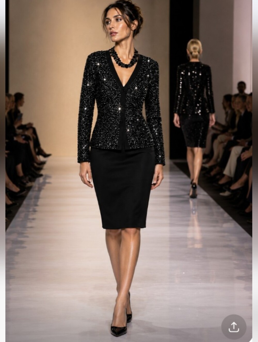 Exquisite St John Evening 6 Black Hundreds Swarovski Crystals Buttons Skirt Suit - Picture 11 of 15